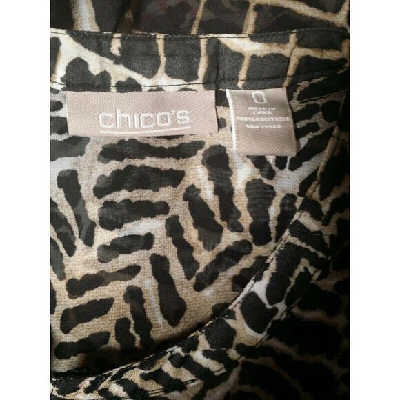 Chicos womens top zip up animal print Size 0 polyester sheer small - Picture 2 of 3
